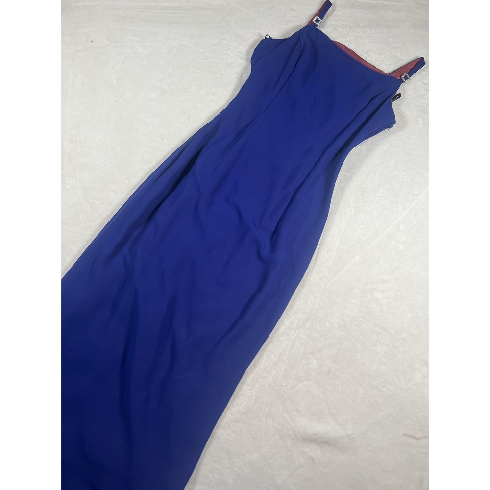 Scott McClintock Dress Womens 8 Blue Rhinestone V Neck Maxi Formal Evening‎ Gown